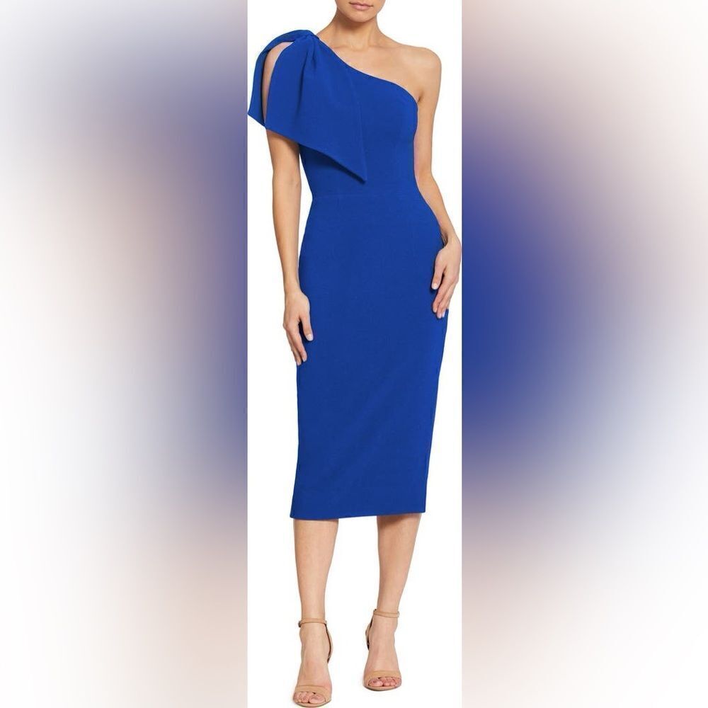 Dress the Population NWT Tiffany One-Shoulder Midi Dress in electric blue XXS